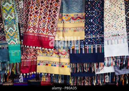 Laos: Woven silk at Lao Textiles, Vientiane. Lao Textiles is a 
