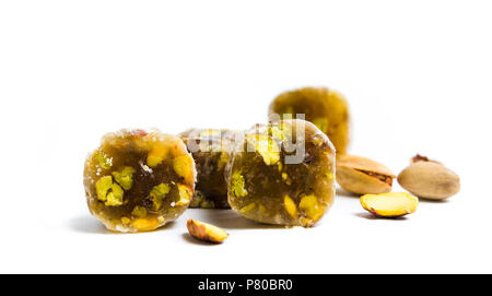 Turkish delights with pistachio isolated on white Stock Photo