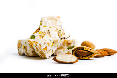 Arabic sweets with almonds on white background Stock Photo