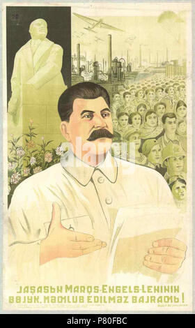 English: Poster of Azerbaijan 1938. Iosif Stalin . 1938 318 Poster of Azerbaijan 1938. Iosif Stalin Stock Photo
