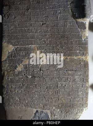 Clay tablet. Linear B. Syllabic script. Late Bronze Age. Mycenaean Greek. Knossos Palace. Crete. Archaeological Museum. Heraklion. Greece. Stock Photo