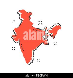 Cartoon India map icon in comic style. India illustration pictogram. Country geography sign splash business concept. Stock Vector