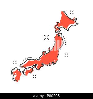 Cartoon Japan map icon in comic style. Japan illustration pictogram. Country geography sign splash business concept. Stock Vector