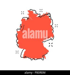 Cartoon Germany map icon in comic style. Germany illustration pictogram. Country geography sign splash business concept. Stock Vector