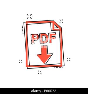 Cartoon PDF icon in comic style. PDF document illustration pictogram. File sign splash business concept. Stock Vector