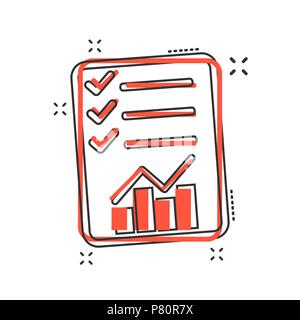 Cartoon checklist icon in comic style. Document check illustration pictogram. Diagram graph sign splash business concept. Stock Vector