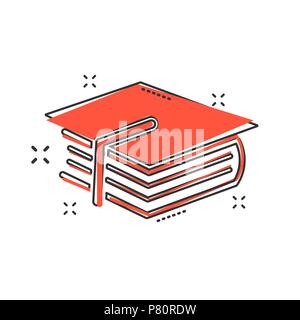 Cartoon education and book icon in comic style. Bachelor cap illustration pictogram. Education sign splash business concept. Stock Vector