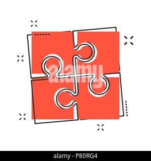 Cartoon puzzle icon in comic style. Jigsaw sign illustration pictogram. Puzzle game splash business concept. Stock Vector