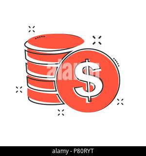 Cartoon money coins icon in comic style. Dollar coin sign illustration pictogram. Money business concept. Stock Vector