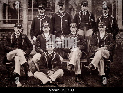 The winning team of the 53rd Boat Race, between crews from the Universities of Oxford and Cambridge along the River Thames took place on 28 March 1896.  Oxford won by two-fifths of a length in a time of 20 minutes 1 second, taking the overall record in the event to 30–22 in their favour. It was the narrowest winning margin since 1877 and their seventh consecutive victory, also winning the following two races. Stock Photo