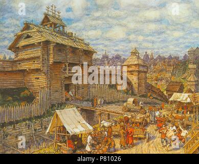 Wooden City of Moscow in the 14th century. Museum: Museum of Moscow History and Reconstruction, Moscow. Stock Photo