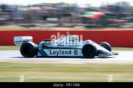 Nick Padmore in the Williams FW07C in the Masters Historic race at Silverstone Circuit, Towcester. Stock Photo