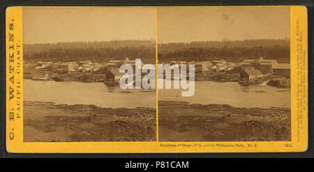 414 Panorama of Oregon City and Willamette Falls, by Watkins, Carleton E., 1829-1916 Stock Photo