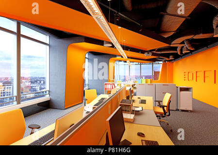 modern loft office interior. 3d rendering concept Stock Photo