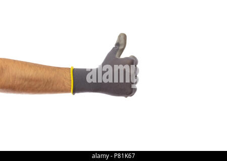 Thumb up gesture or hand counting one, gloved hand,  isolated on white background, clipping path Stock Photo