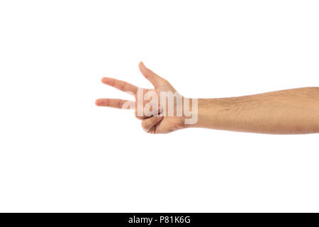 Step 3. Male hand counting three isolated on white background, clipping path Stock Photo