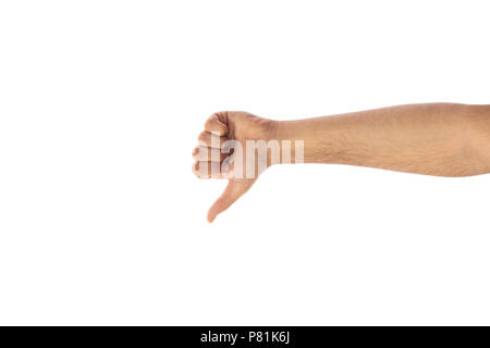 Thumb down gesture, rejection sign, isolated on white background, clipping path Stock Photo