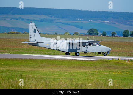 UK Army Air Corps Islander about to take off from Inverness Dalcross airport in the Scottish Highlands. Stock Photo