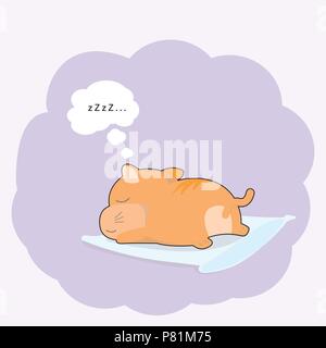 Cute baby cat sleeping on pillow cartoon style. T-shirt graphics Stock Vector
