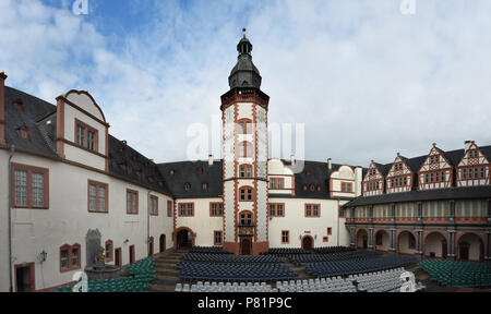 Courtyard and tower at Weilburg's Schloss castle.  Weilburg an der Lahn, Hesse, Germany, Europe Stock Photo