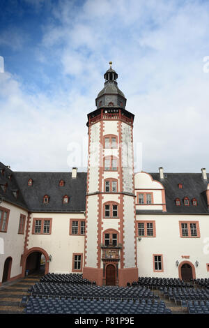 Courtyard and tower at Weilburg's Schloss castle. Weilburg an der Lahn, Germany Stock Photo