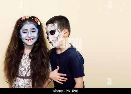 zombie apocalypse kids concept. Birthday party celebration facep Stock Photo