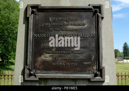 Plaque on Grave of Major General Edward Braddock in Farmington ...