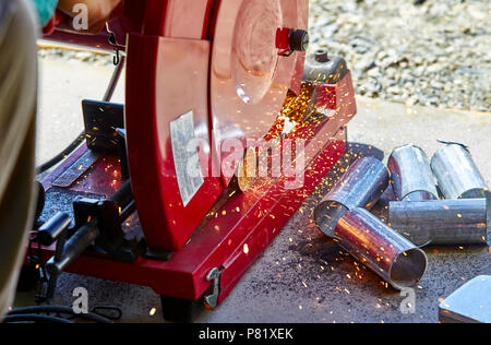 cutting steel pipe with chop saw