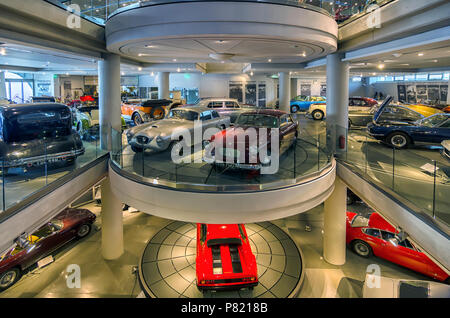 Athens, Attica / Greece. Interior view of the Hellenic Motor Museum in Athens city. Collection of old time classic cars and antiques Stock Photo