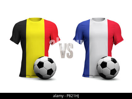 Belgium versus France soccer semi final match. 3D Rendering Stock Photo