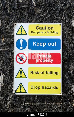 Closeup of a sign saying 'Danger Construction Site Keep Out' UK Stock Photo