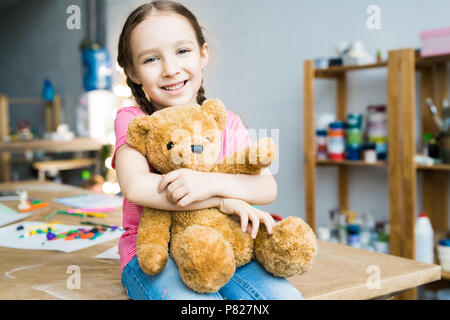 Cute Little Girl with Teddy Bear Stock Photo