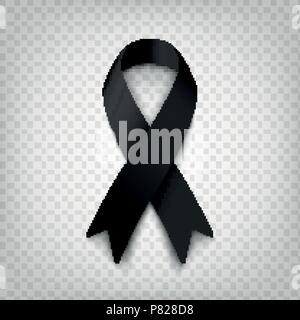 Stock vector illustration black awareness ribbon on transparent background. Mourning and melanoma symbol. Terrorism. Mourning ribbon, death EPS10 Stock Vector