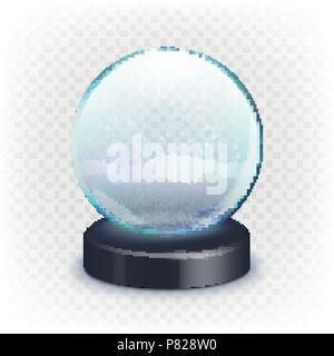 Stock vector illustration realistic new year Christmas empty snow globe, ball isolated on a transparent checkered background. Sphere magic, realistic dome, crystal glossy. EPS 10 Stock Vector