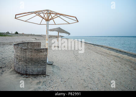 Umbrella without fabric on the beach, Red Sea, Egypt Stock Photo