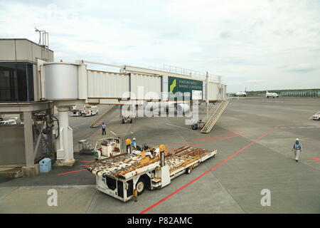 NARITA JAPAN, MAY 2018 : Ground Handling services, container/pallet transporter wait for operate at Narita Airport. Stock Photo