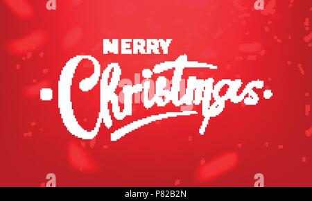 Stock vector illustration calligraphic text Merry Christmas lettering design card template red background. Calligraphy font style banner, creative text typography holiday greeting gift poster. EPS10 Stock Vector