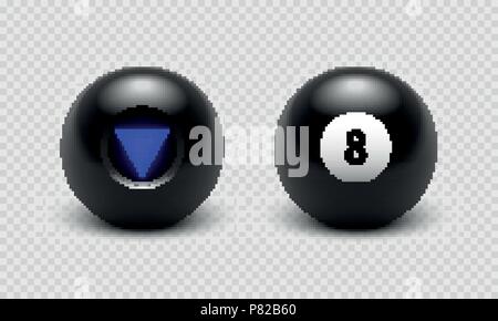 Vector illustration Magic 8 ball set. Eight. Isolated on a transparent checkered background. EPS 10 Stock Vector