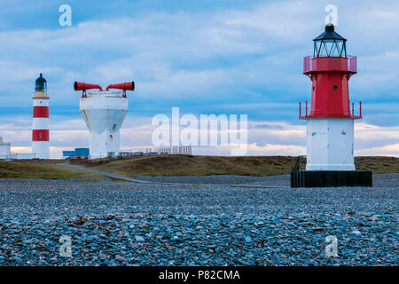 Point of Ayre Lighthouses and foghorn on the Isle of Man. Isle of Man. Stock Photo