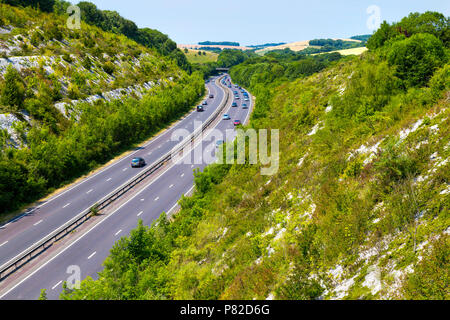 A27 road going through the English countryside in West Sussex, UK Stock Photo