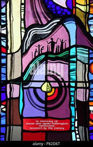 Stained glass by George Walsh in the refurbished windows at St Kentigerns Catholic Church in Eyeries Stock Photo