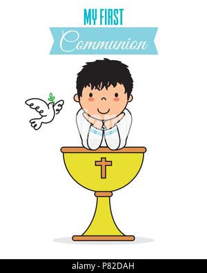 my first communion card. Boy with a chalice Stock Vector