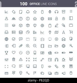 Simple and clean Vector line for Office icons set. Set of 100 Office Icons suitable for Banners, Bunting, User Interface, Websites and Infographics Stock Vector