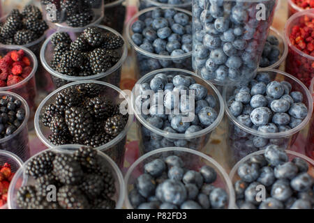 fresh blackberry and blueberry abstract fruit colorful pattern texture background Stock Photo