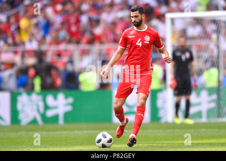 MOSCOW, RUSSIA - JUNE 23: Yassine Meriah of Tunisia in action during the 2018 FIFA World Cup Russia group G match between Belgium and Tunisia at Spartak Stadium on June 23, 2018 in Moscow, Russia. (Photo by Lukasz Laskowski/PressFocus/MB Media) Stock Photo