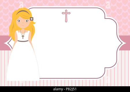 my first communion girl. space for text Stock Vector