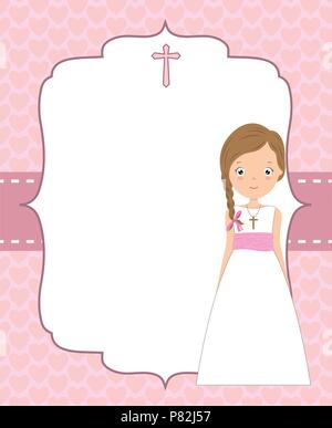 my first communion girl. space for text Stock Vector