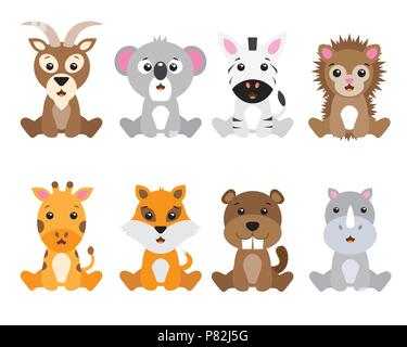 Cute animals set on white background illustration Stock Vector Image ...