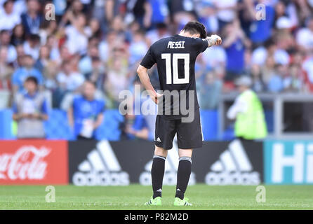 MOSCOW, RUSSIA - JUNE 16: Lionel Messi of Argentina reacts after the 2018 FIFA World Cup Russia group D match between Argentina and Iceland at Spartak Stadium on June 16, 2018 in Moscow, Russia. (Photo by Lukasz Laskowski/PressFocus/MB Media) Stock Photo
