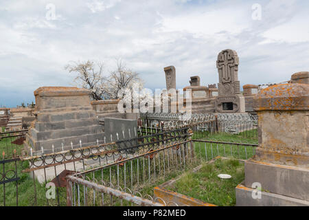 Armenia. The Noratus cemetery with many khachkars. Here visible the adjacent modern cemetery Stock Photo